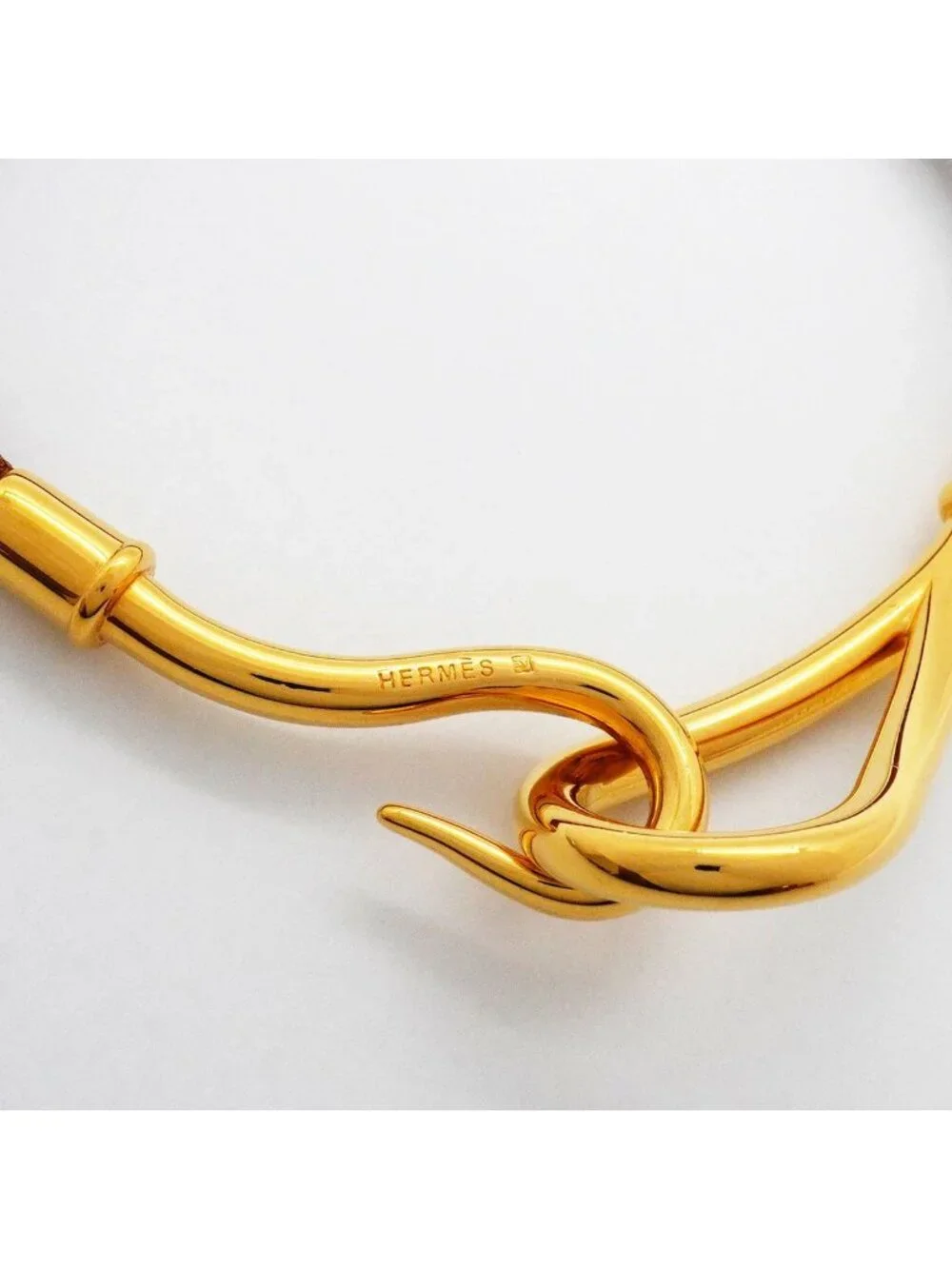 Hermes Bracelet Jumbo Hook Gold Plated Leather Brown